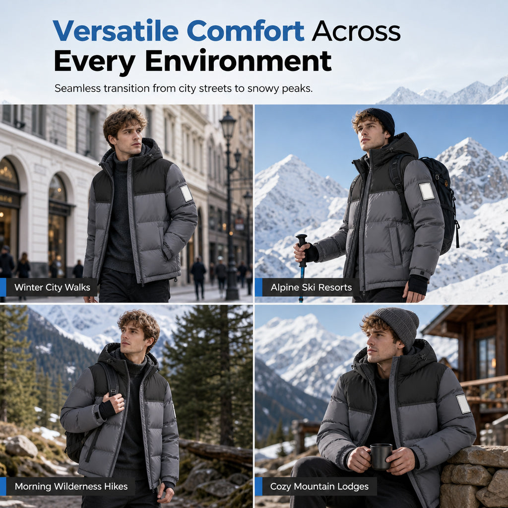 Men's Winter Casual Loose Fit Puffer Coat with Detachable Hood