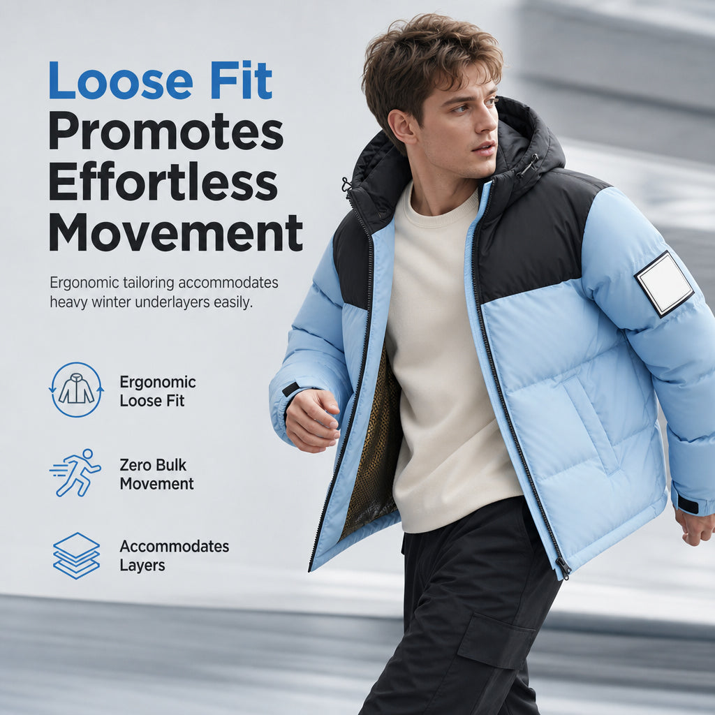 Men's Winter Casual Loose Fit Puffer Coat with Detachable Hood