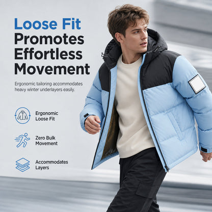 Men's Winter Casual Loose Fit Puffer Coat with Detachable Hood