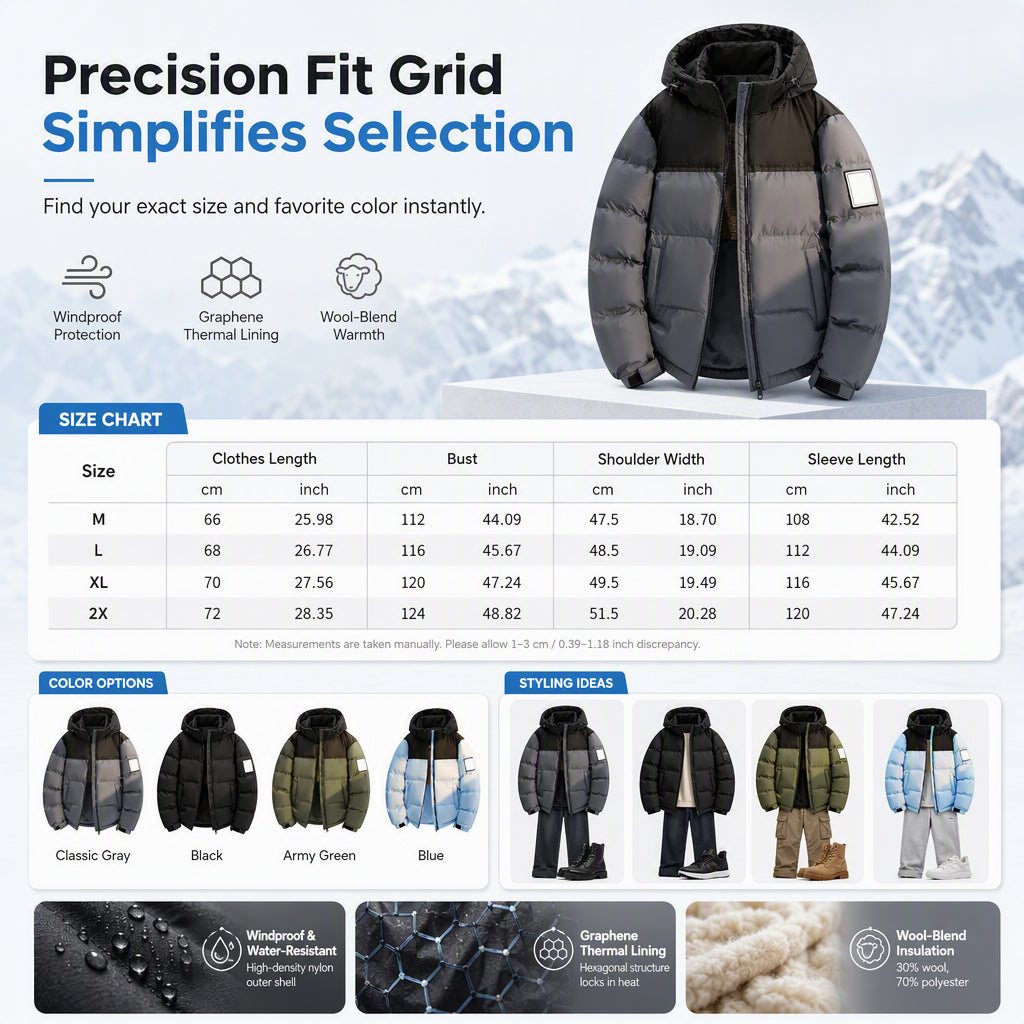 Men's Winter Casual Loose Fit Puffer Coat with Detachable Hood