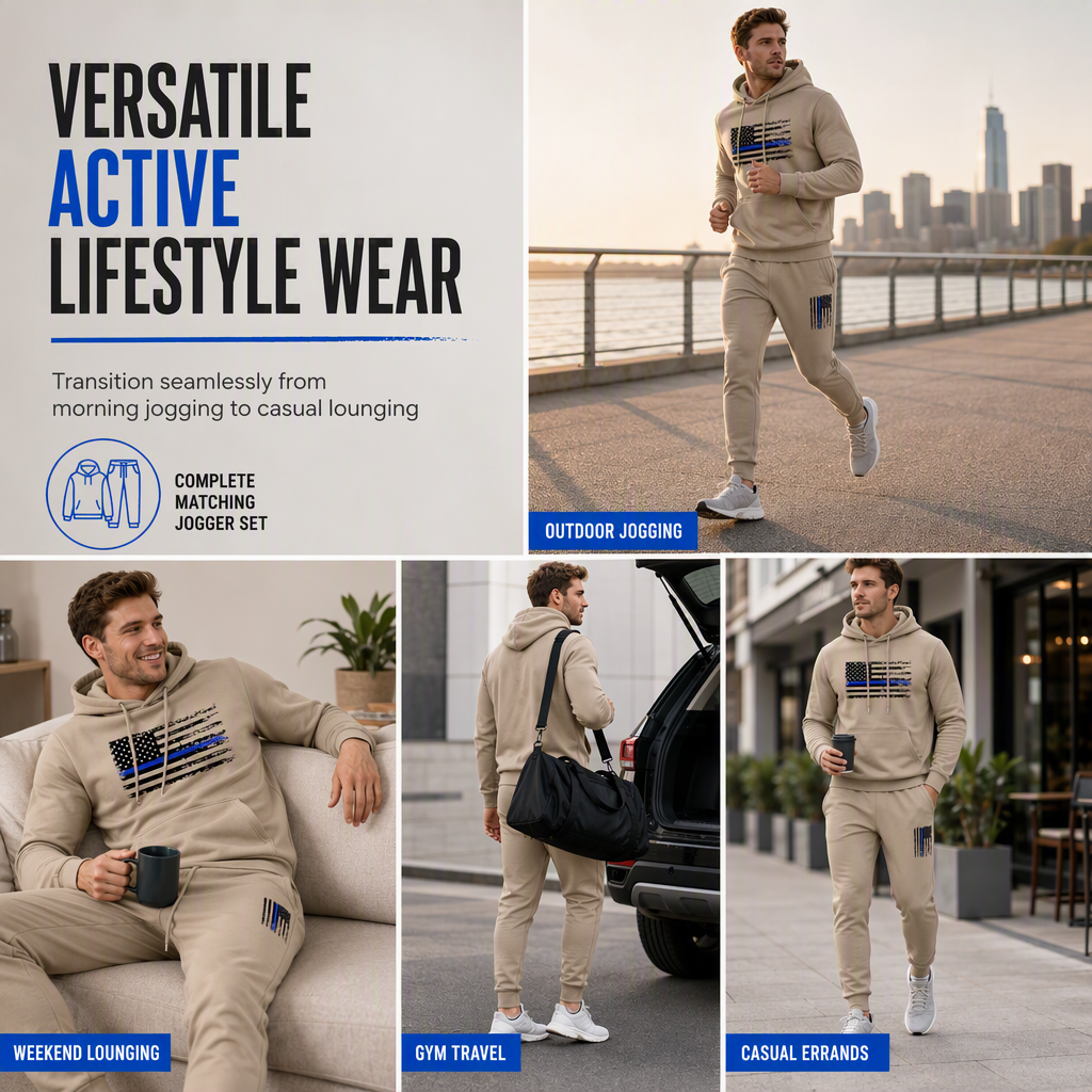 Men's Casual Hooded Sweatshirt and Sweatpants Set