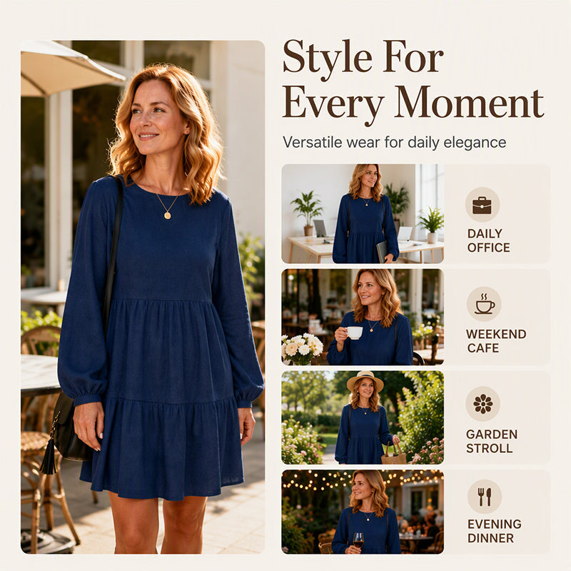 🤎 Vintage Texture, Effortless Style | Women's Corduroy Long-Sleeve Dress