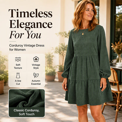 🤎 Vintage Texture, Effortless Style | Women's Corduroy Long-Sleeve Dress