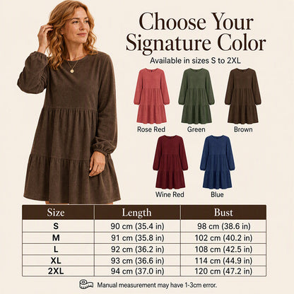 🤎 Vintage Texture, Effortless Style | Women's Corduroy Long-Sleeve Dress