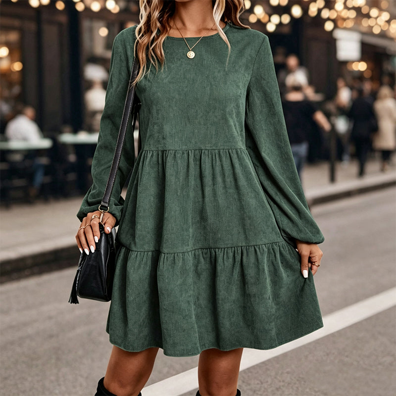 🤎 Vintage Texture, Effortless Style | Women's Corduroy Long-Sleeve Dress