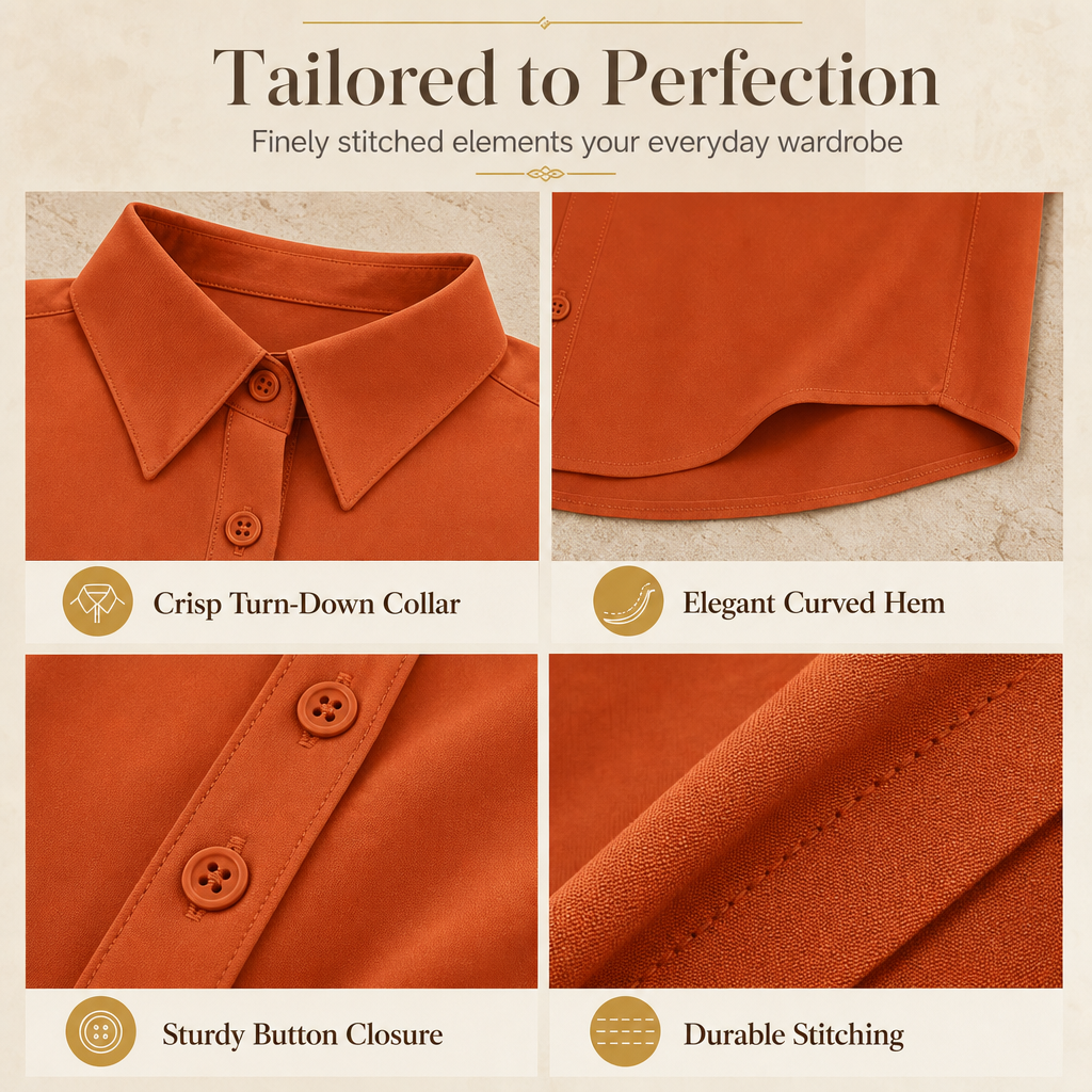 Women Elegant Casual Long Sleeve Button Up Blouse