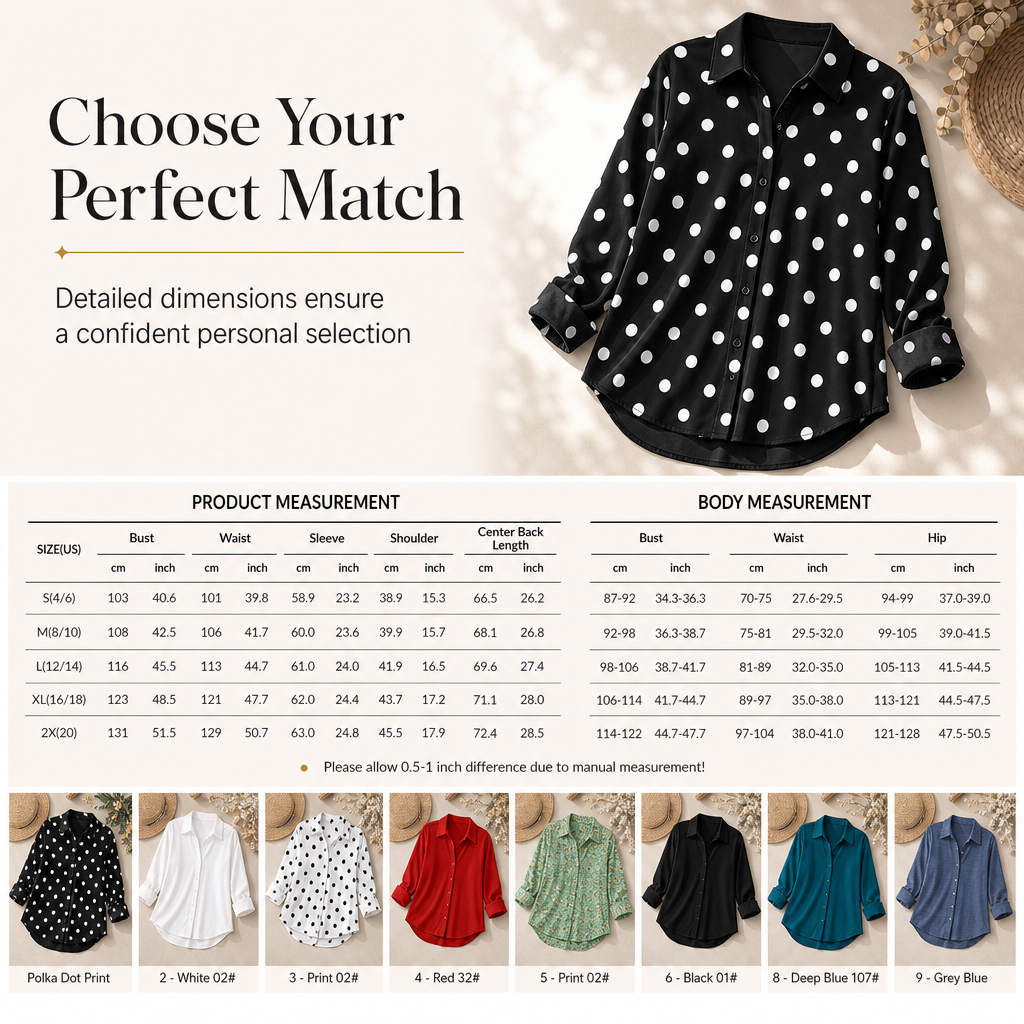 Women Elegant Casual Long Sleeve Button Up Blouse