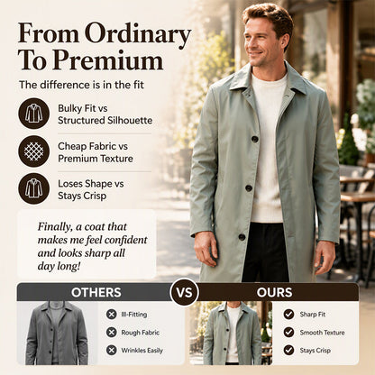 ✨Men's Minimalist Single-Breasted Mid-Length Coat – Clean Lines, Modern Fit, Everyday Elegance