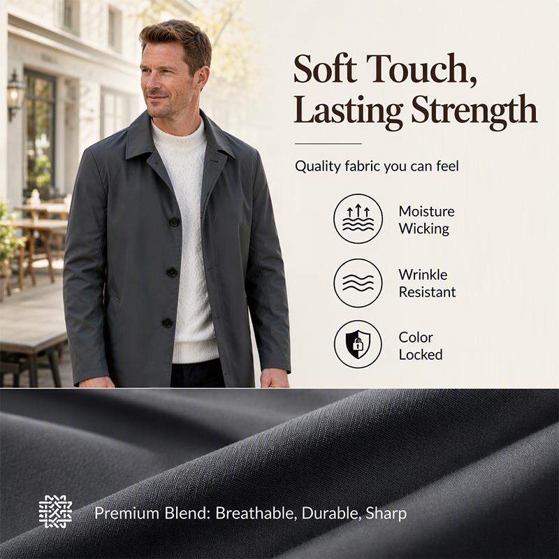 ✨Men's Minimalist Single-Breasted Mid-Length Coat – Clean Lines, Modern Fit, Everyday Elegance