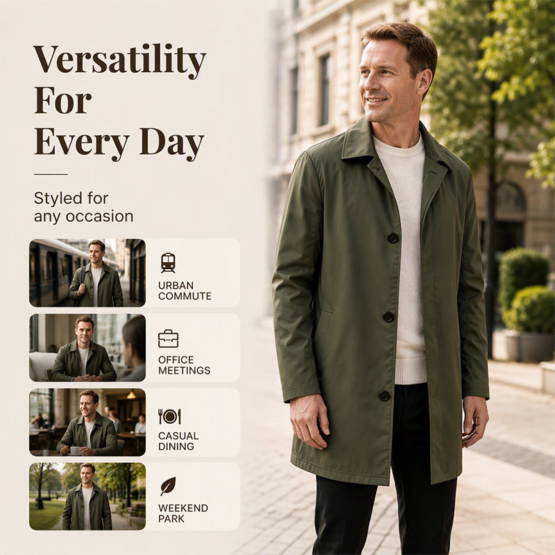 ✨Men's Minimalist Single-Breasted Mid-Length Coat – Clean Lines, Modern Fit, Everyday Elegance