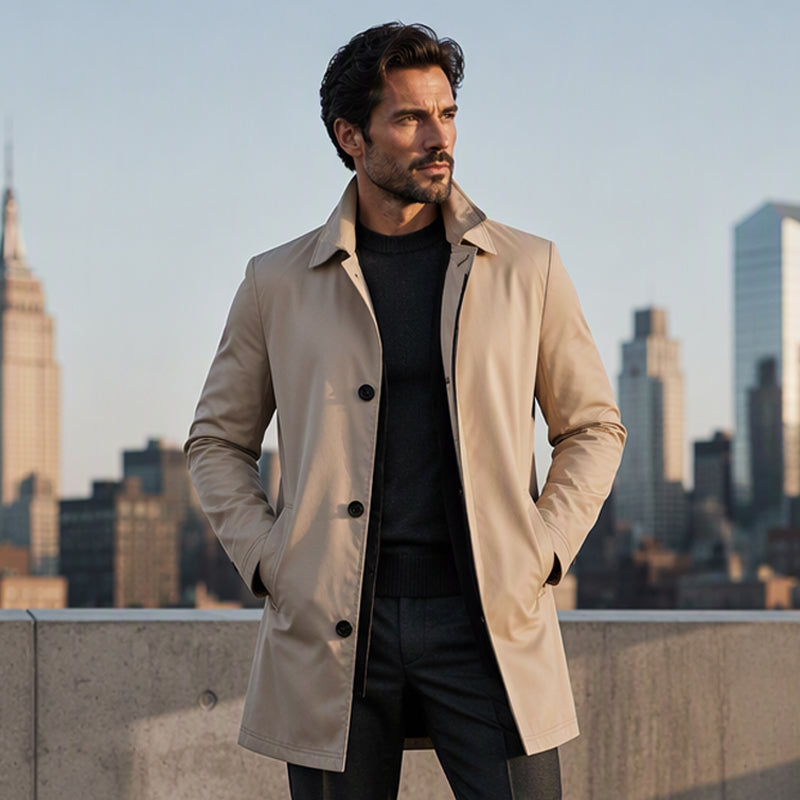 ✨Men's Minimalist Single-Breasted Mid-Length Coat – Clean Lines, Modern Fit, Everyday Elegance