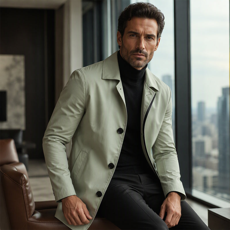 ✨Men's Minimalist Single-Breasted Mid-Length Coat – Clean Lines, Modern Fit, Everyday Elegance