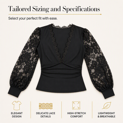 Women's Deep V-Neck Lace Long Sleeve Top