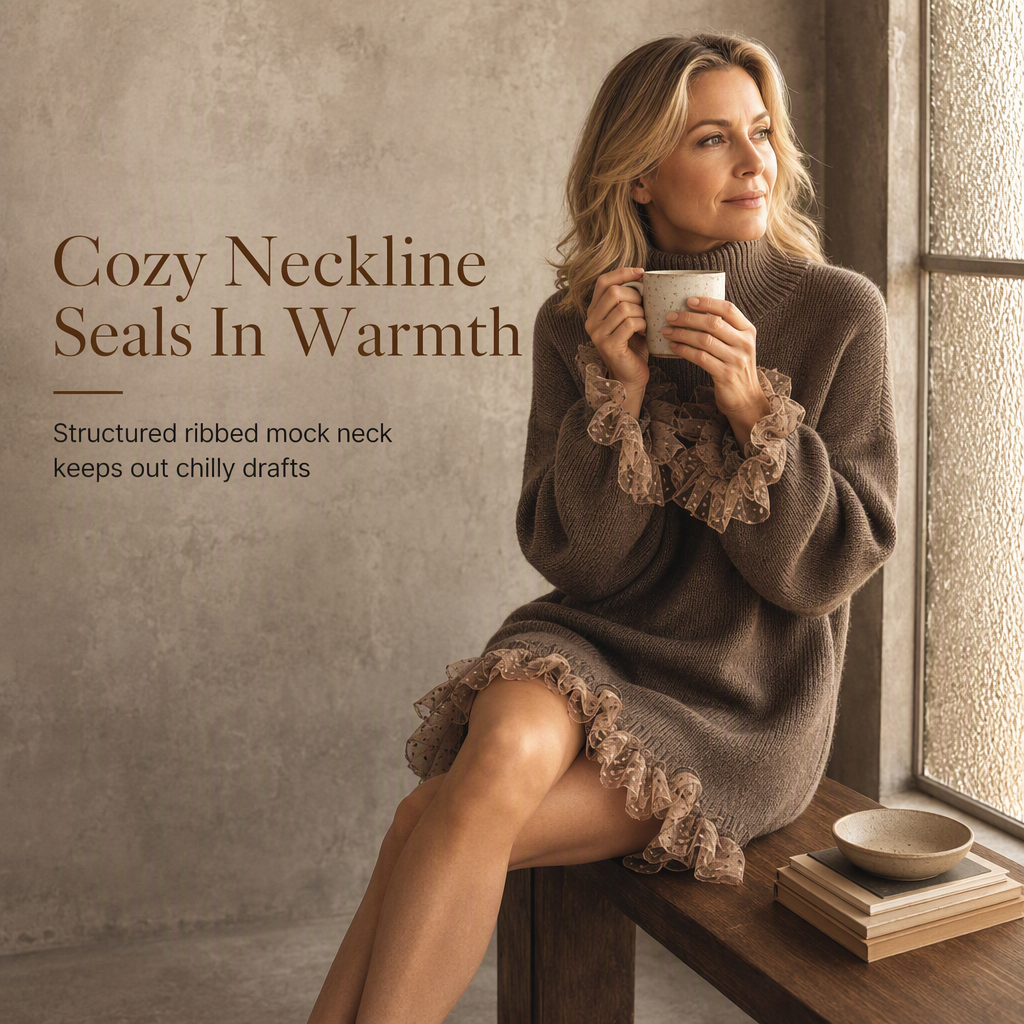 ✨ Feminine Knit Detail | Women’s Oversized Mock Neck Sweater Dress🌸