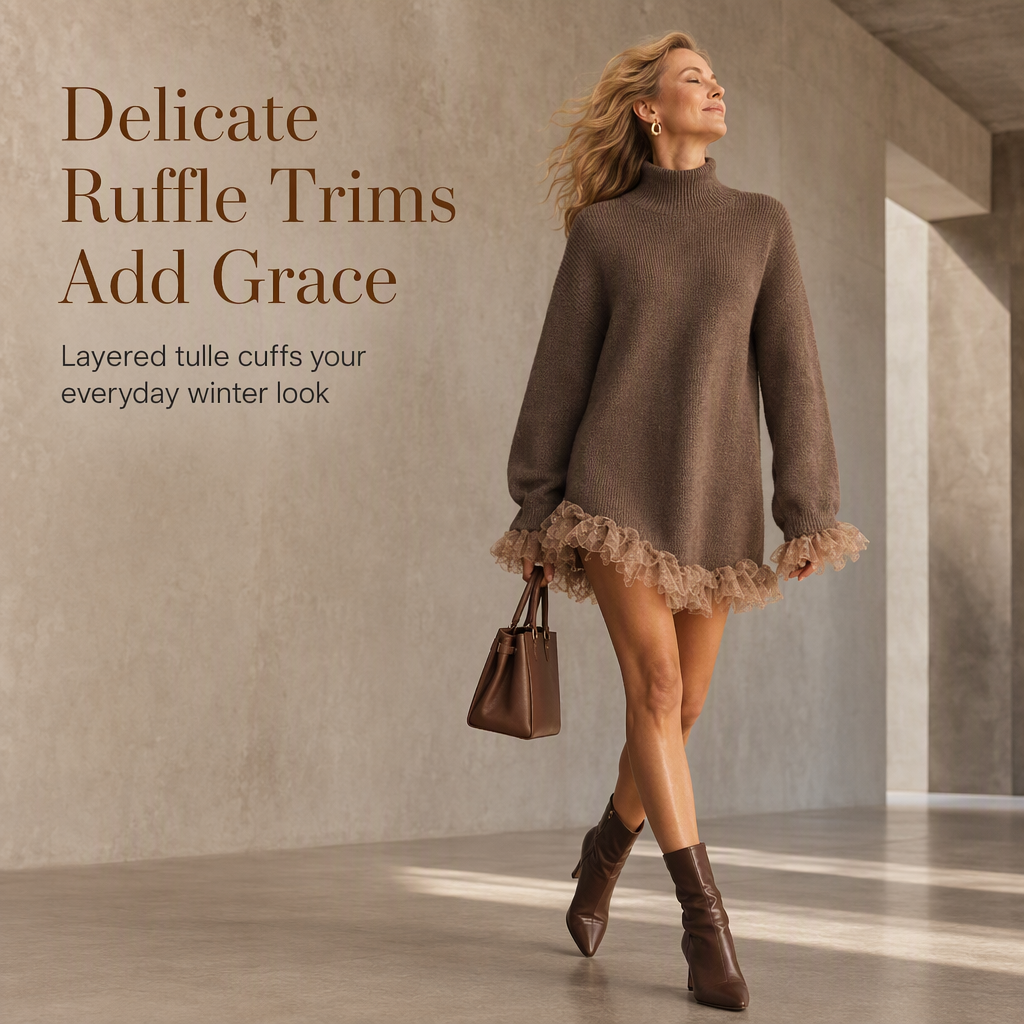 ✨ Feminine Knit Detail | Women’s Oversized Mock Neck Sweater Dress🌸