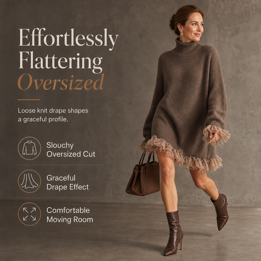 ✨ Feminine Knit Detail | Women’s Oversized Mock Neck Sweater Dress🌸