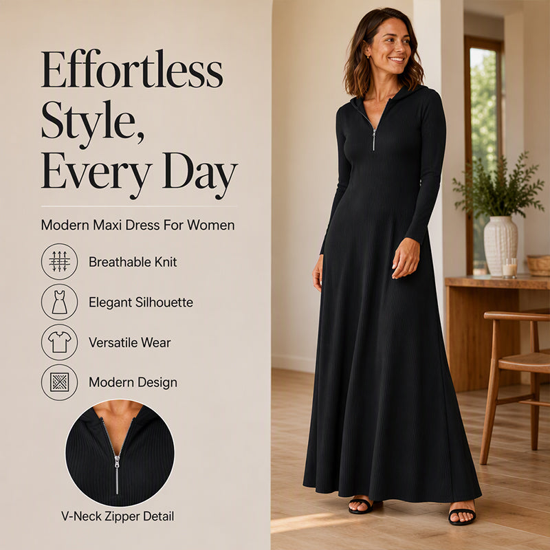 Women's Ribbed Knit Hooded Maxi Dress