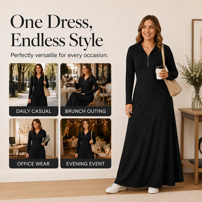 Women's Ribbed Knit Hooded Maxi Dress