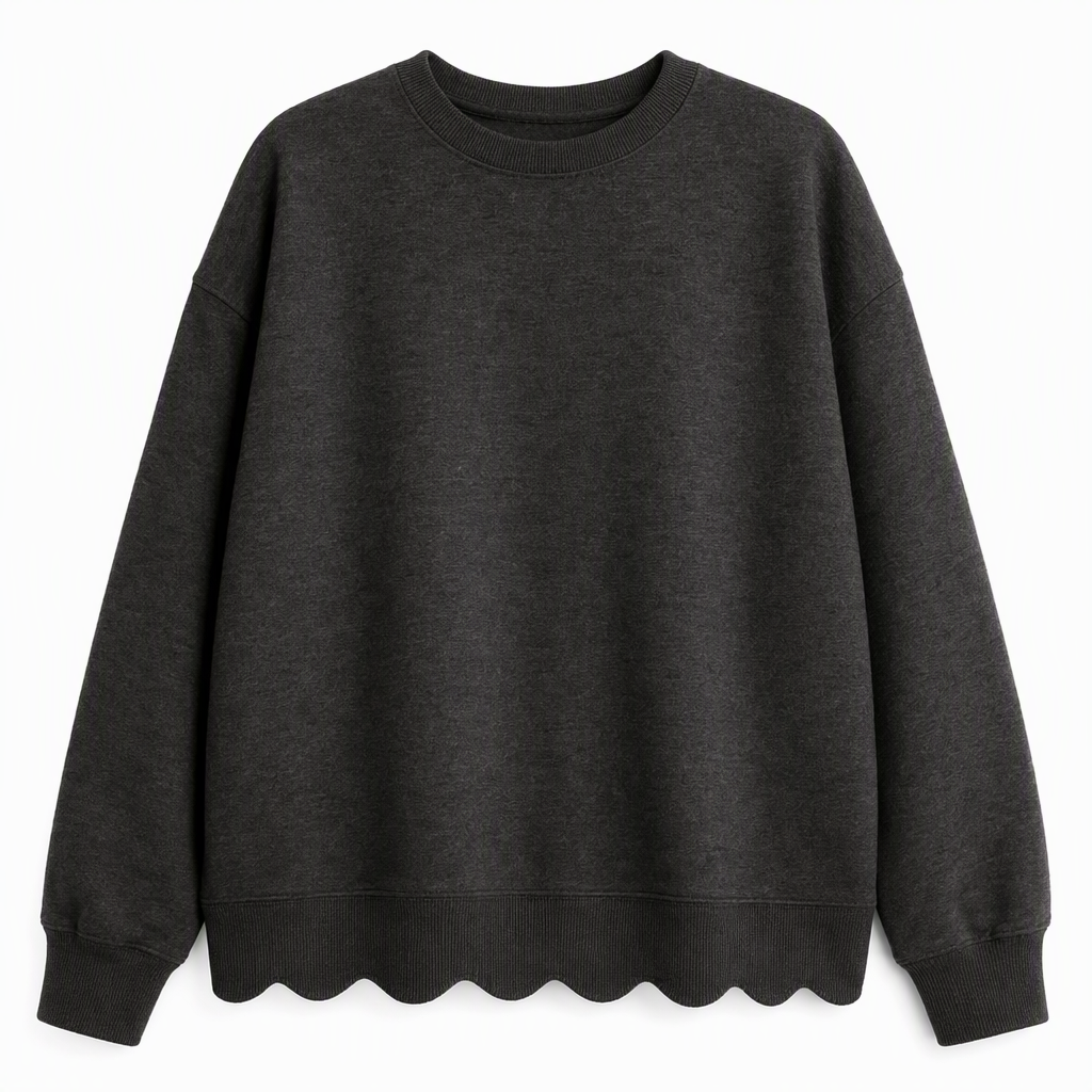 Women's Scalloped Hem Crew Neck Sweatshirt