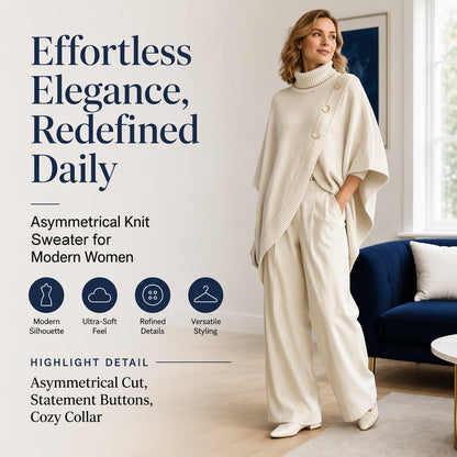 Women's Asymmetric Turtleneck Poncho Knit Sweater