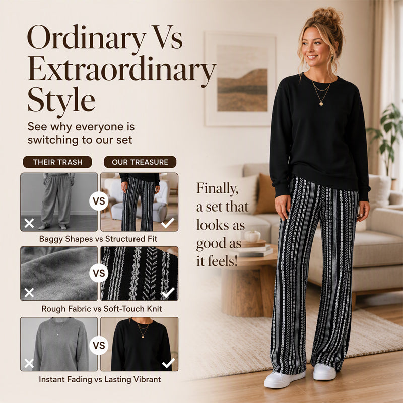 Women's Casual Crewneck Top & Printed Pants Set