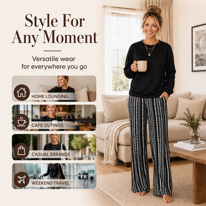 Women's Casual Crewneck Top & Printed Pants Set
