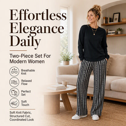 Women's Casual Crewneck Top & Printed Pants Set