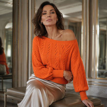 Women's Off-The-Shoulder Cropped Knit Sweater