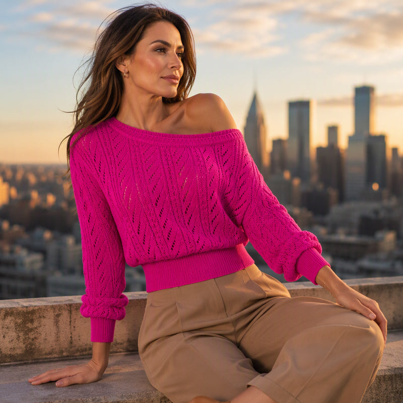Women's Off-The-Shoulder Cropped Knit Sweater