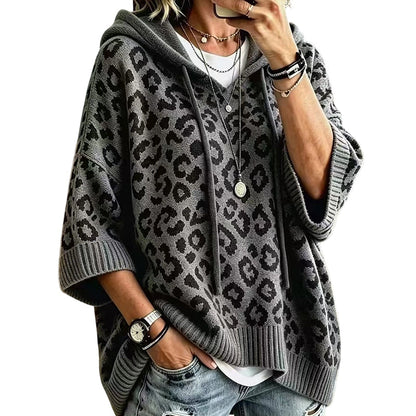 Women’s Leopard Print Knitted Hoodie 