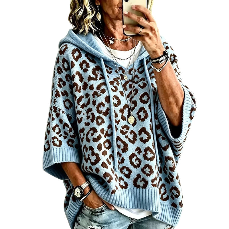 Women’s Leopard Print Knitted Hoodie 