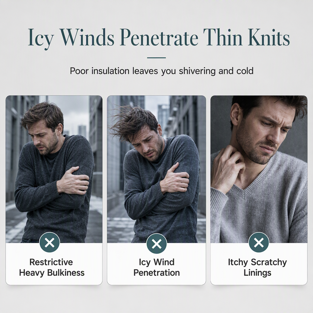 Men's Winter Hooded Fleece Lined Plaid Knit Cardigan Sweater Thick Long Sleeve Coat
