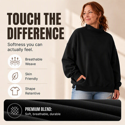 ☁️Soft & Skin-Friendly, Layer or Wear Alone👚 Women's Casual Mock Neck Sweatshirt – Breathable & Versatile ✨