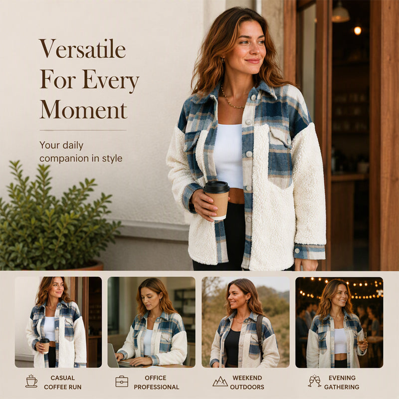 Women's Plaid Plush Patchwork Button-Down Jacket