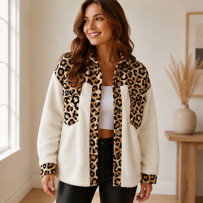 Women's Plaid Plush Patchwork Button-Down Jacket