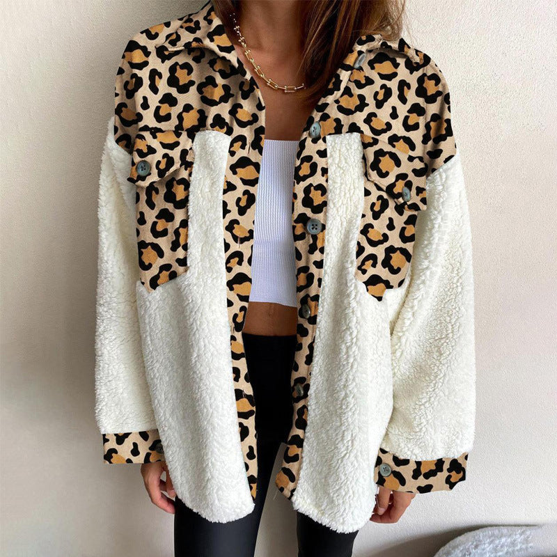 Women's Plaid Plush Patchwork Button-Down Jacket