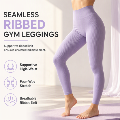 High Waisted Seamless Ribbed Yoga Pants Workout Gym Leggings Athletic Tights