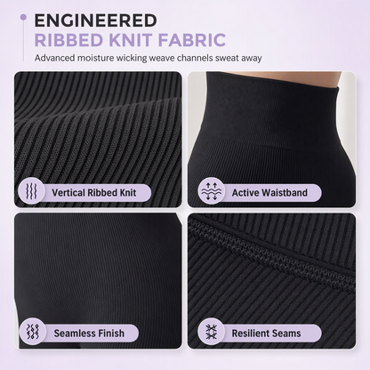 High Waisted Seamless Ribbed Yoga Pants Workout Gym Leggings Athletic Tights