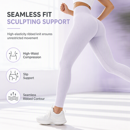 High Waisted Seamless Ribbed Yoga Pants Workout Gym Leggings Athletic Tights