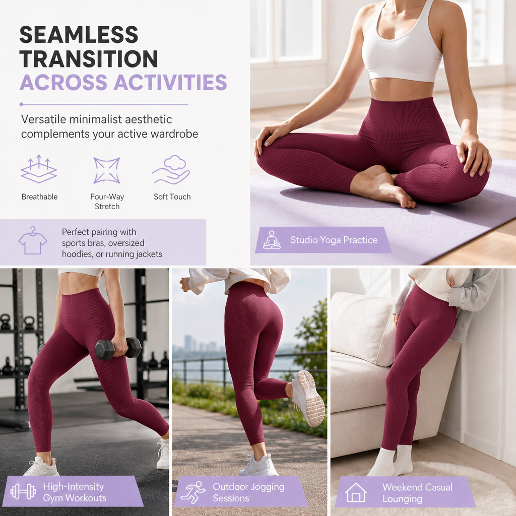 High Waisted Seamless Ribbed Yoga Pants Workout Gym Leggings Athletic Tights