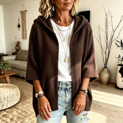 Women's 3/4 Sleeve Hooded Knit Cardigan