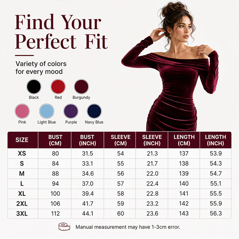 Women's Off-The-Shoulder Ruched Velvet Maxi Dress