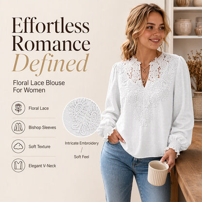 Women's Lace V-Neck Long Sleeve Top