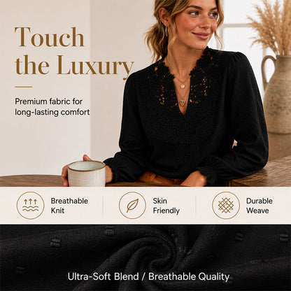 Women's Lace V-Neck Long Sleeve Top