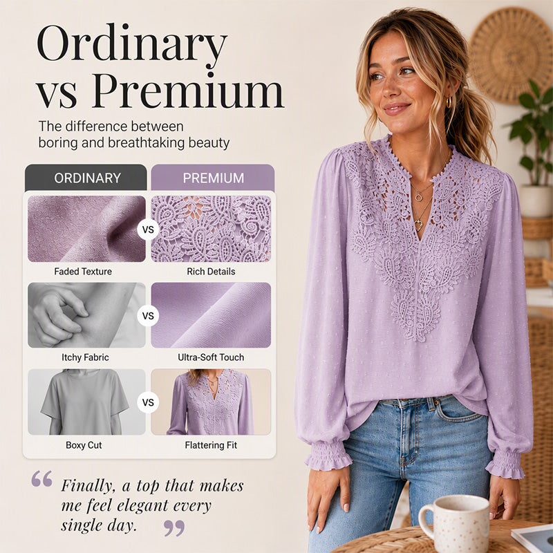 Women's Lace V-Neck Long Sleeve Top