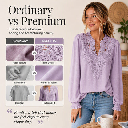 Women's Lace V-Neck Long Sleeve Top
