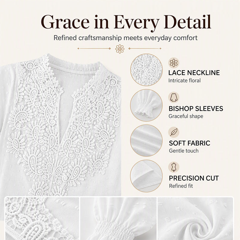 Women's Lace V-Neck Long Sleeve Top