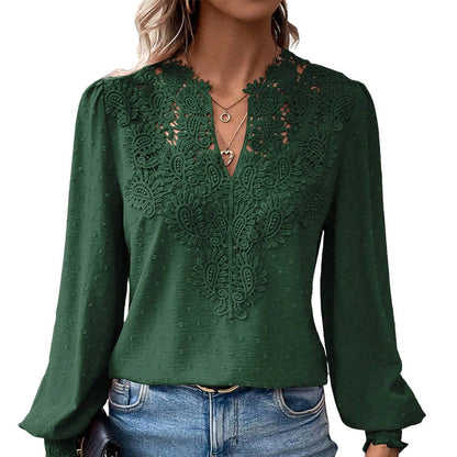 Women's Lace V-Neck Long Sleeve Top
