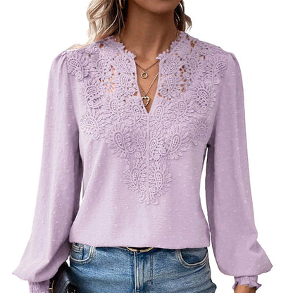 Women's Lace V-Neck Long Sleeve Top