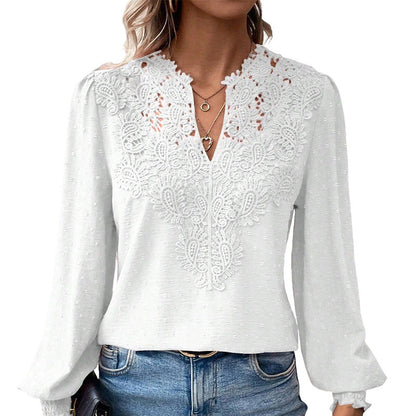 Women's Lace V-Neck Long Sleeve Top